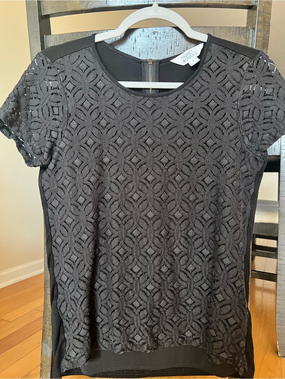 Black Lace Overlay Short Sleeve Top